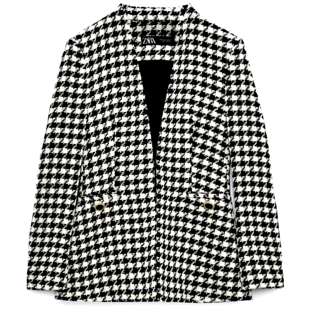 ZARA HOUNDSTOOTH BLACK & WHITE BLAZER JACKET